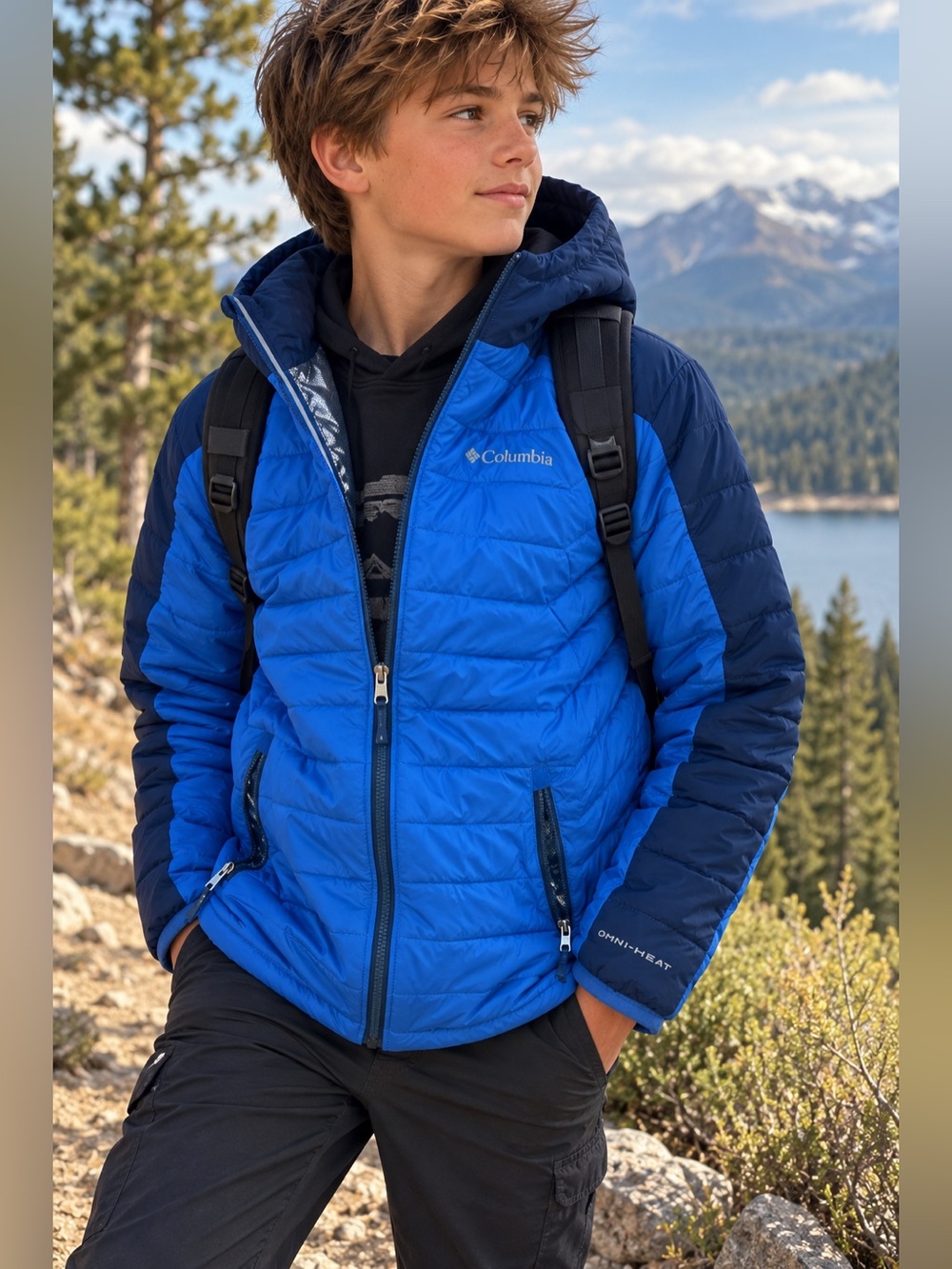 Columbia Boys XL Omni-Heat Hooded Puffer Jacket Blue